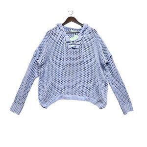 Miracle Karla Open Knit Sweater Hoodie Periwinkle Chenille Sz M/L NWT Oversize‎